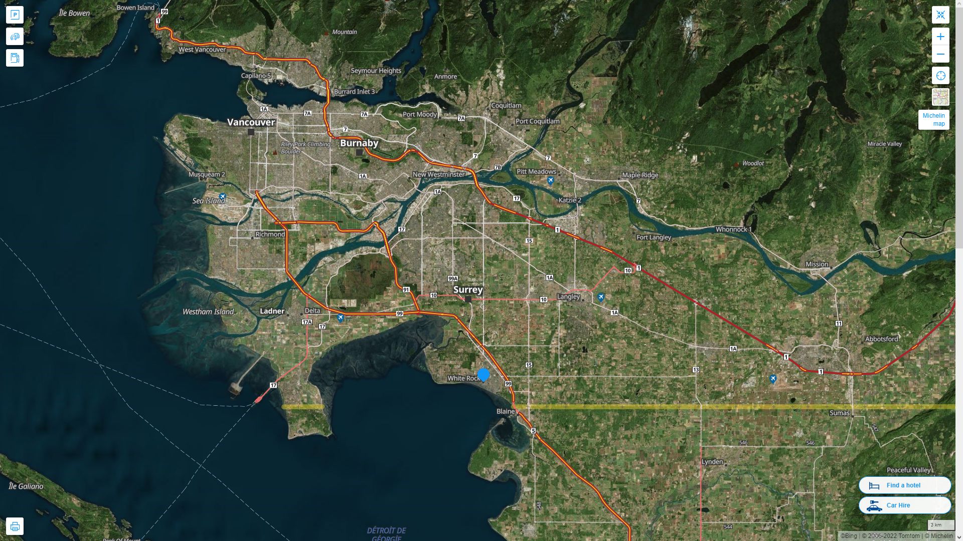 White Rock Canada Autoroute et carte routiere avec vue satellite